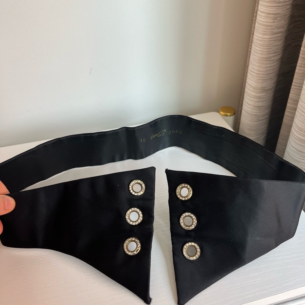 Vintage Satin Corset Style Waist Belt – Lace-Up Rhinestone Grommets